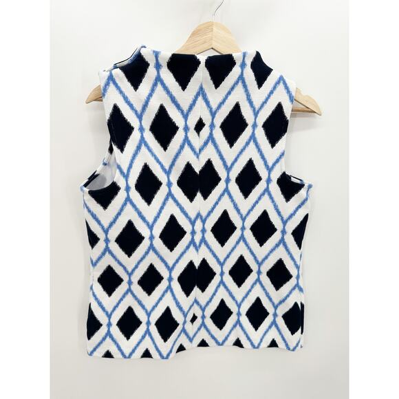 Talbots Women Black Blue Printed TankBlouse Thick Material Size MP Office Career - Picture 2 of 9